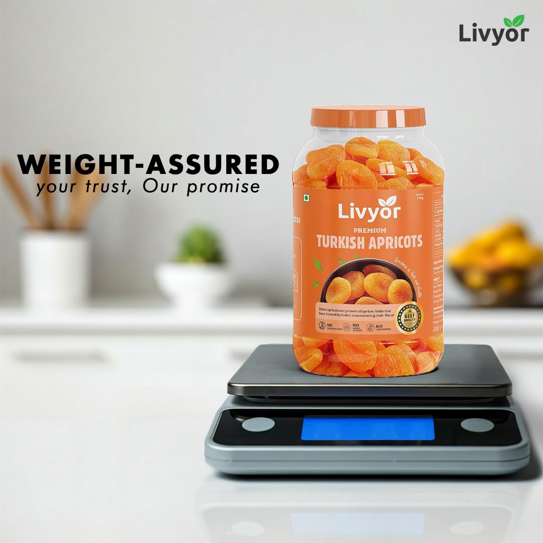 Livyor Turkish Apricots - 1kg | Dry Fruits | Dried Apricot | Khumani | Dried Apricots | Dry fruits Apricots | Rich in Fibre | Gluten Free | Pack of 1 - Image 9 thumbnail