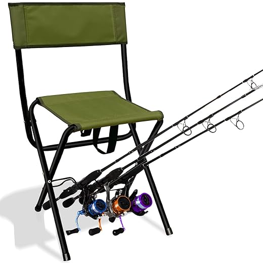 LEADALLWAY Folding Fishing Chair with Rod Holder,Green