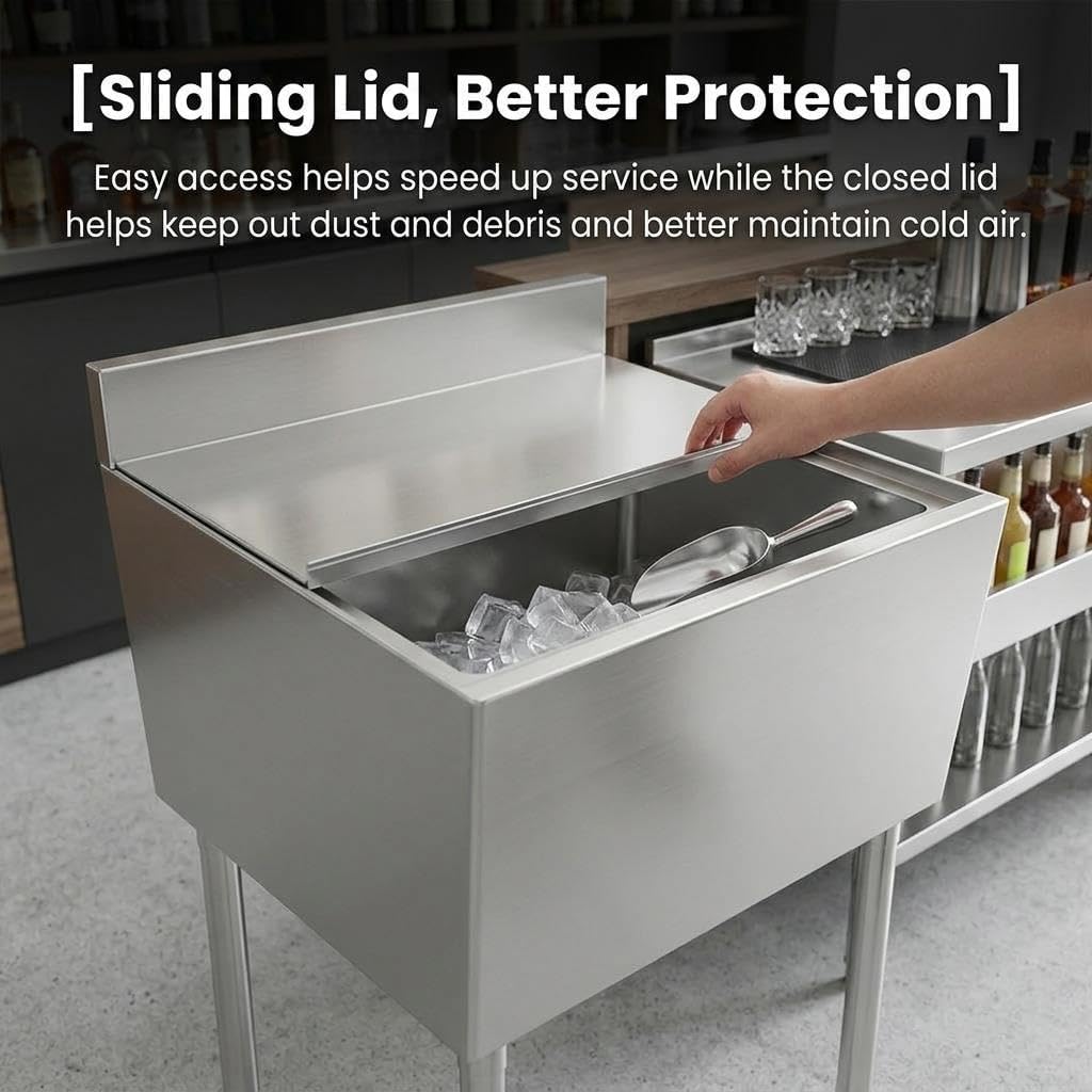 Commercial Ice Bucket, Freestanding Stainless Steel Ice Bin with Large Volume, 20H Cold Retention & Easy-Clean Surface, Anti-Slip Feet & Drainage Hole for Bar Catering Buffet and Drink Cooler