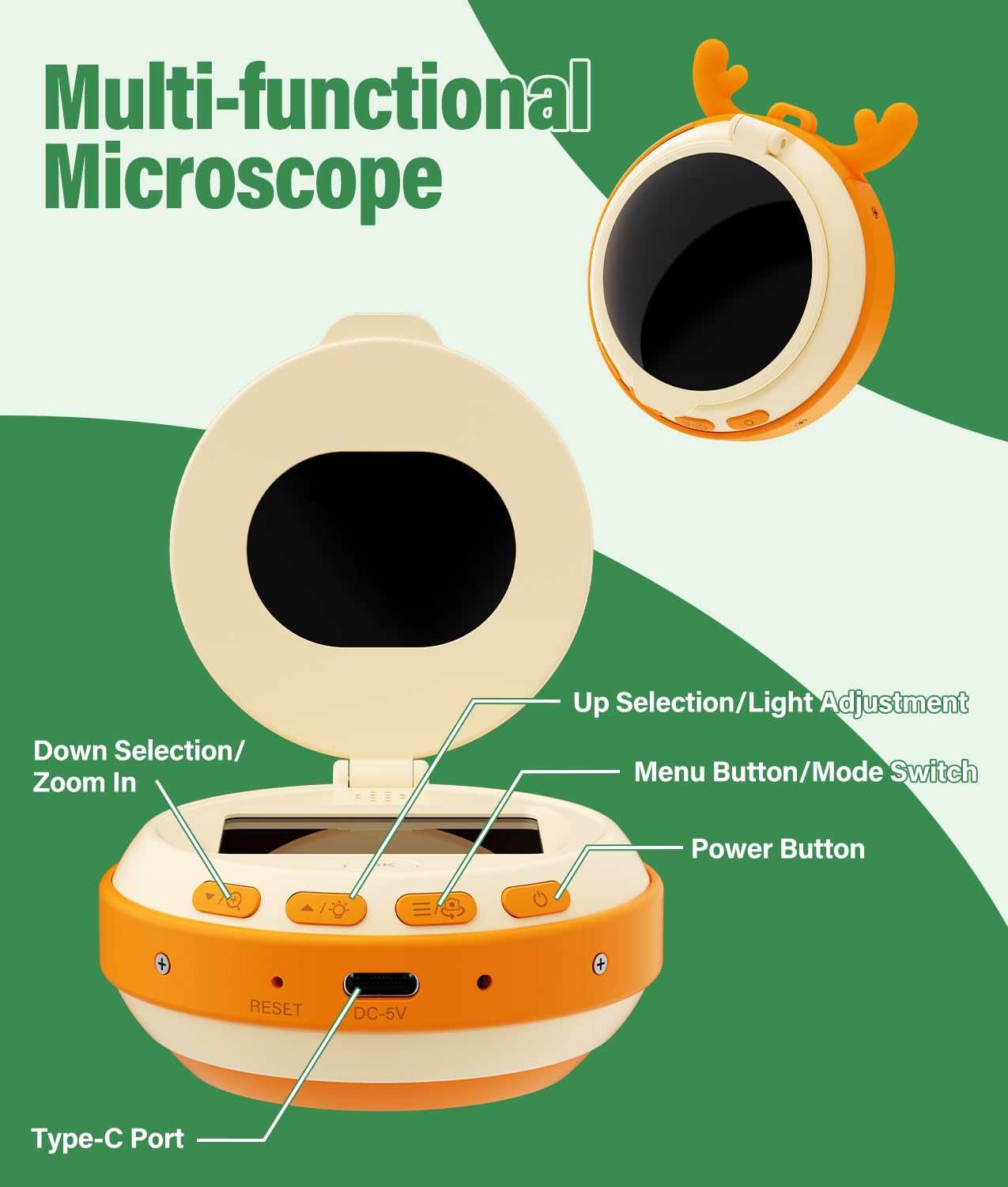 WADEO Microscopio per Bambini, [Scattare Foto e Registrare Video] [2.0" Schermo HD] Mini Portatile Microscopio Elettronico, Regalo Educativo per i 3-12 Anni