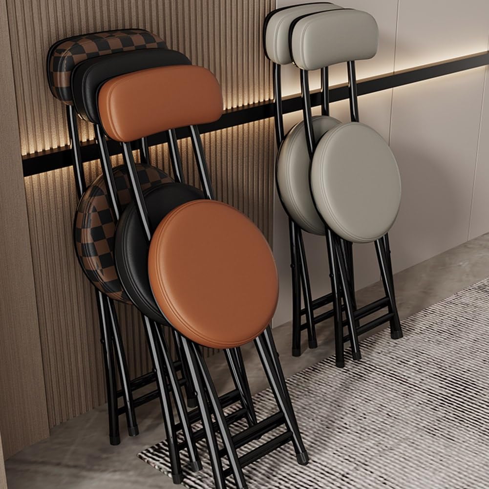 Genérico Taburete De Bar Plegable con Respaldo, Taburete Plegable Portátil, Taburete Plegable Redondo Acolchado De Cuero De PU, 150kg De Capacidad(Brown)