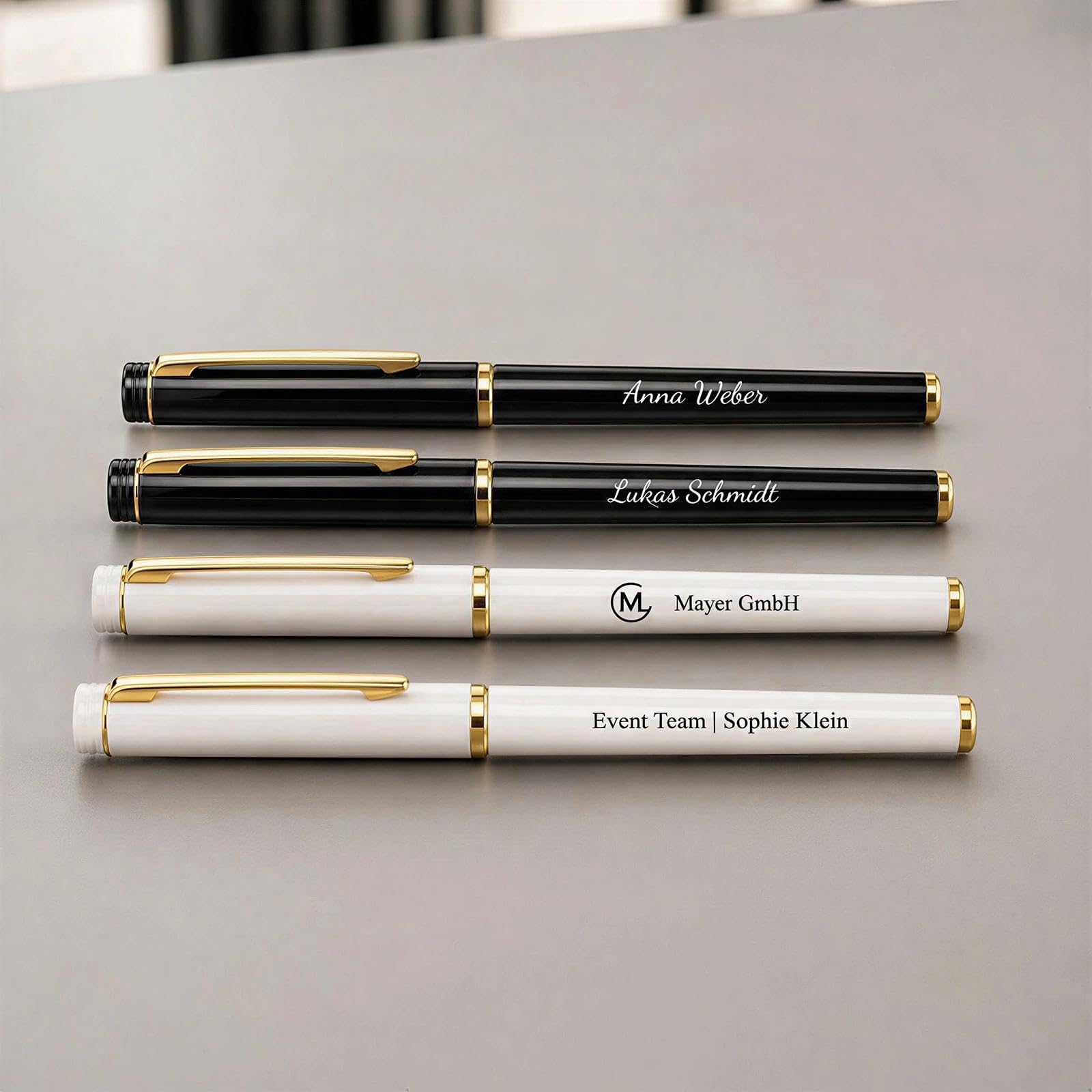 Personalisierter Kappenkugelschreiber mit Namen und Logo 50 Stück - Kugelschreibermine Schwarze - Personalisierte Geschenke Veranstaltung Büro Team