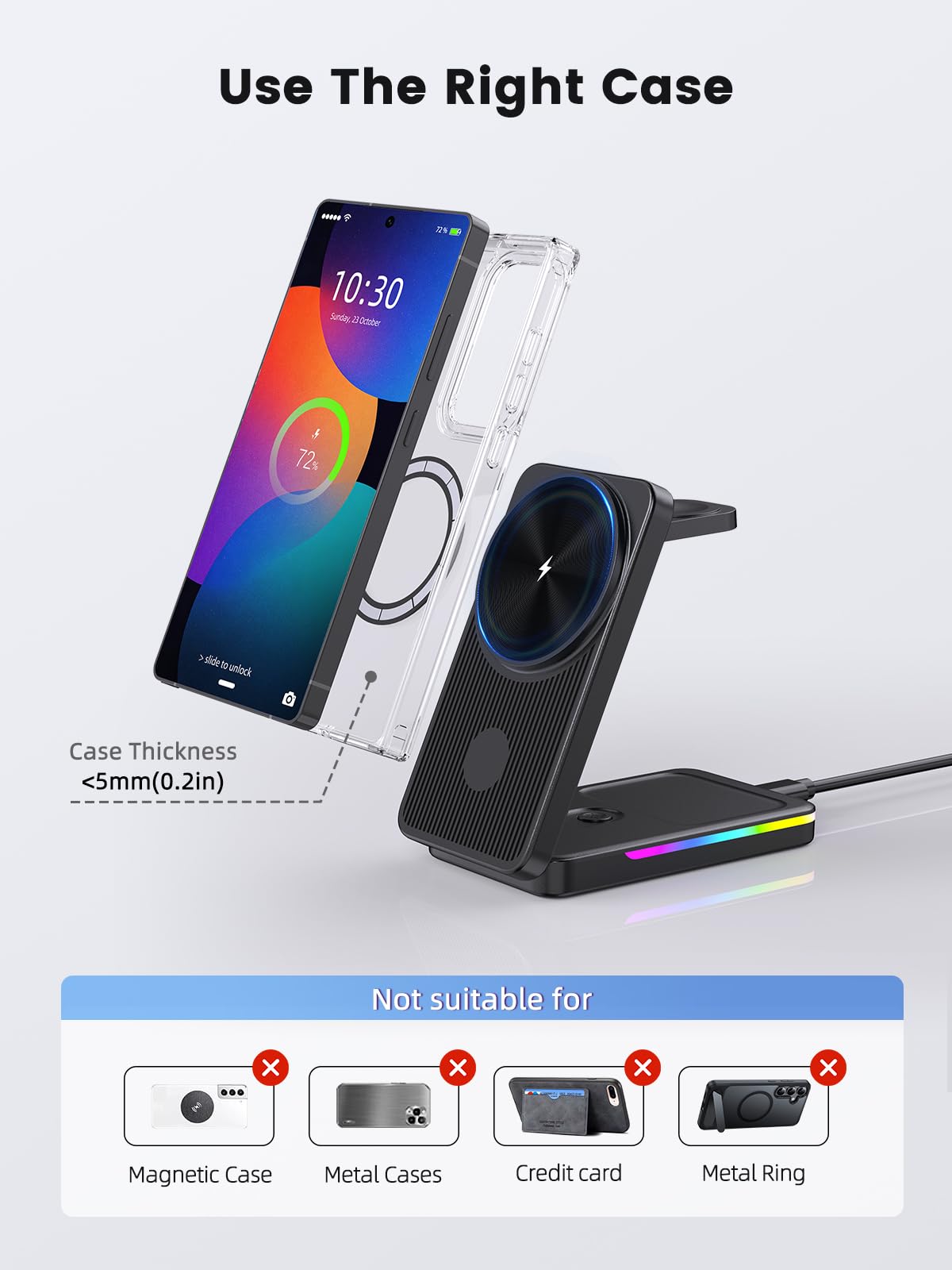 Magnetyczna stacja ładująca do Samsung Galaxy S25 Ultra S24, Magsafe składana ładowarka do Samsung Galaxy Watch Ultra 8 7 6, 3 w 1, indukcyjna stacja ładująca ze światłem do Buds Pro 2 | MagSafe bezprzewodowa ładowarka składana do Galaxy S26 Ultra/S25/S24