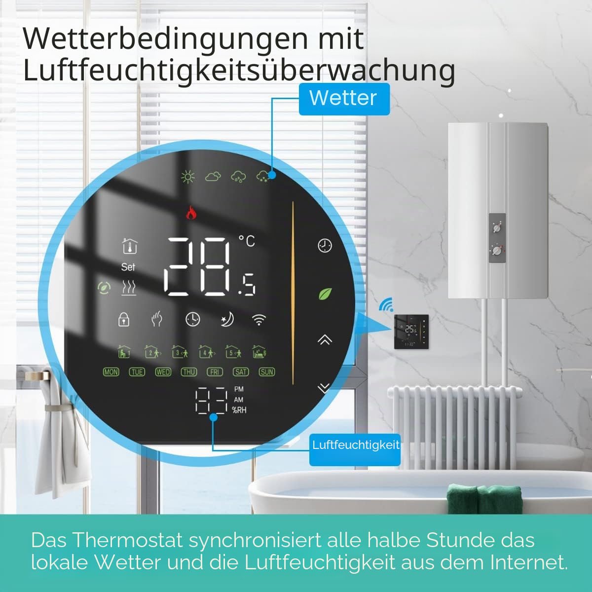 MOES WiFi Thermostat Programmierbare Raumtemperatursteuerung für Gasboiler Temperatur LuftfeuchtigkeitTuya/Smart Life APP Wireless Control Alexa/Google Home | Raumtemperaturregler, Luftfeuchtigkeit, Tuya/Smart Life App, Alexa/Google Wireless Control
