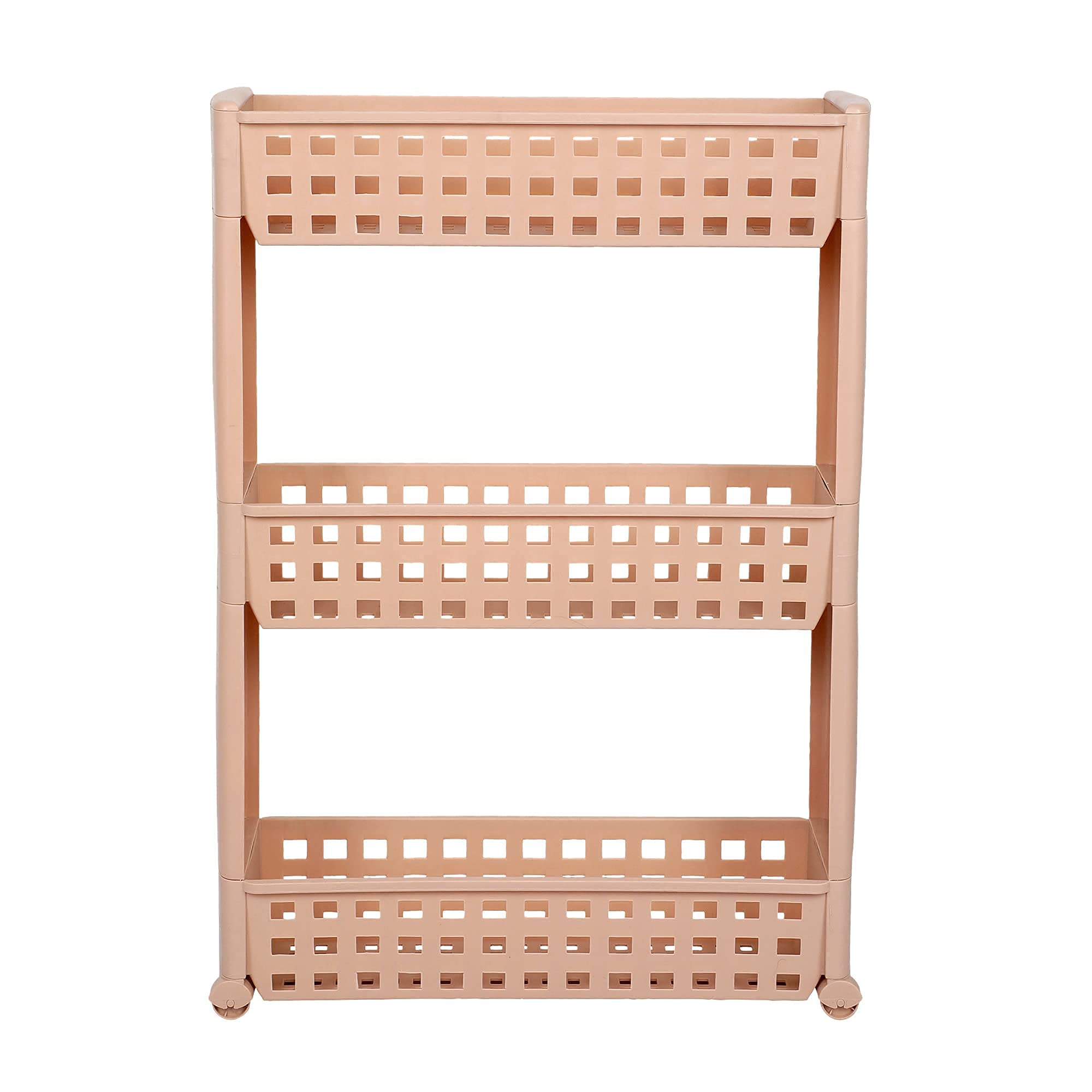 Cutting EDGE 3 Layer Slim Storage Rack with Wheels – Multipurpose Slide-Out Shelf Organizer for Kitchen, Bathroom, Laundry & Office – Durable Plastic, Space Saving Design (Beige)-image-3