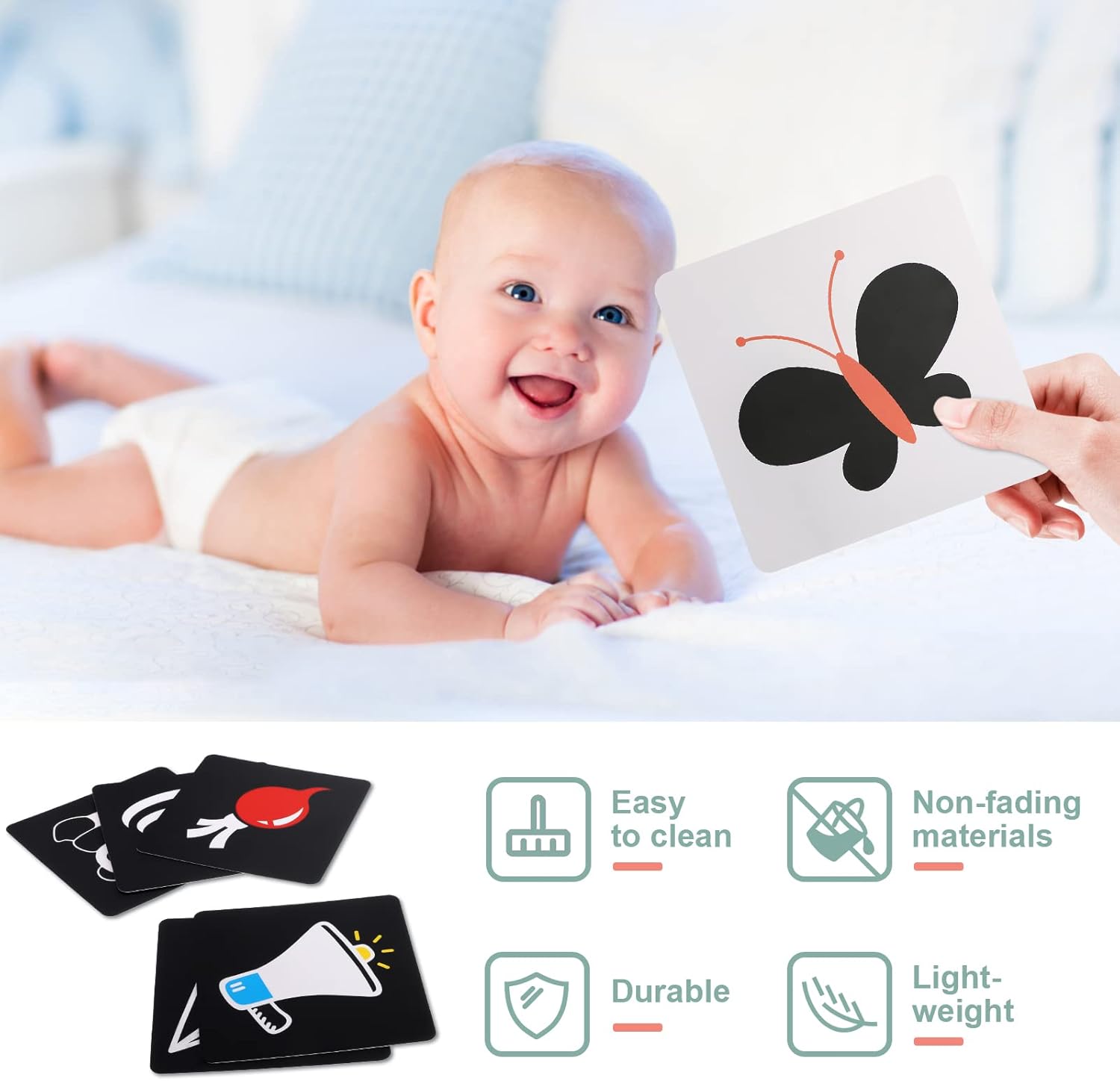 24 PCS 48 Pictures Black White Flash Cards for Infants,Baby Books