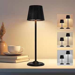 Nixtrve LED Tischlampe Kabellos Höhenverstellbar, Dimmbar Nachttischlampe 3600mAh Camping Lampe Akku Aufladbar, Outdoor Tischleuchte für Restaurant, Schlafzimmer, Garten, Büro (Schwarz)