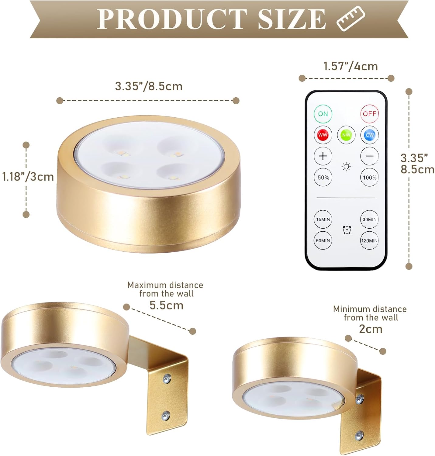 KELUOLY 4-Pack Picture Light Battery Operated Painting Lights for Wall, Magnetic LED Display Art Light with Remote, Dimmable and Timer Portrait Light for Art Frame Artworking, Wall Decor Puck Light