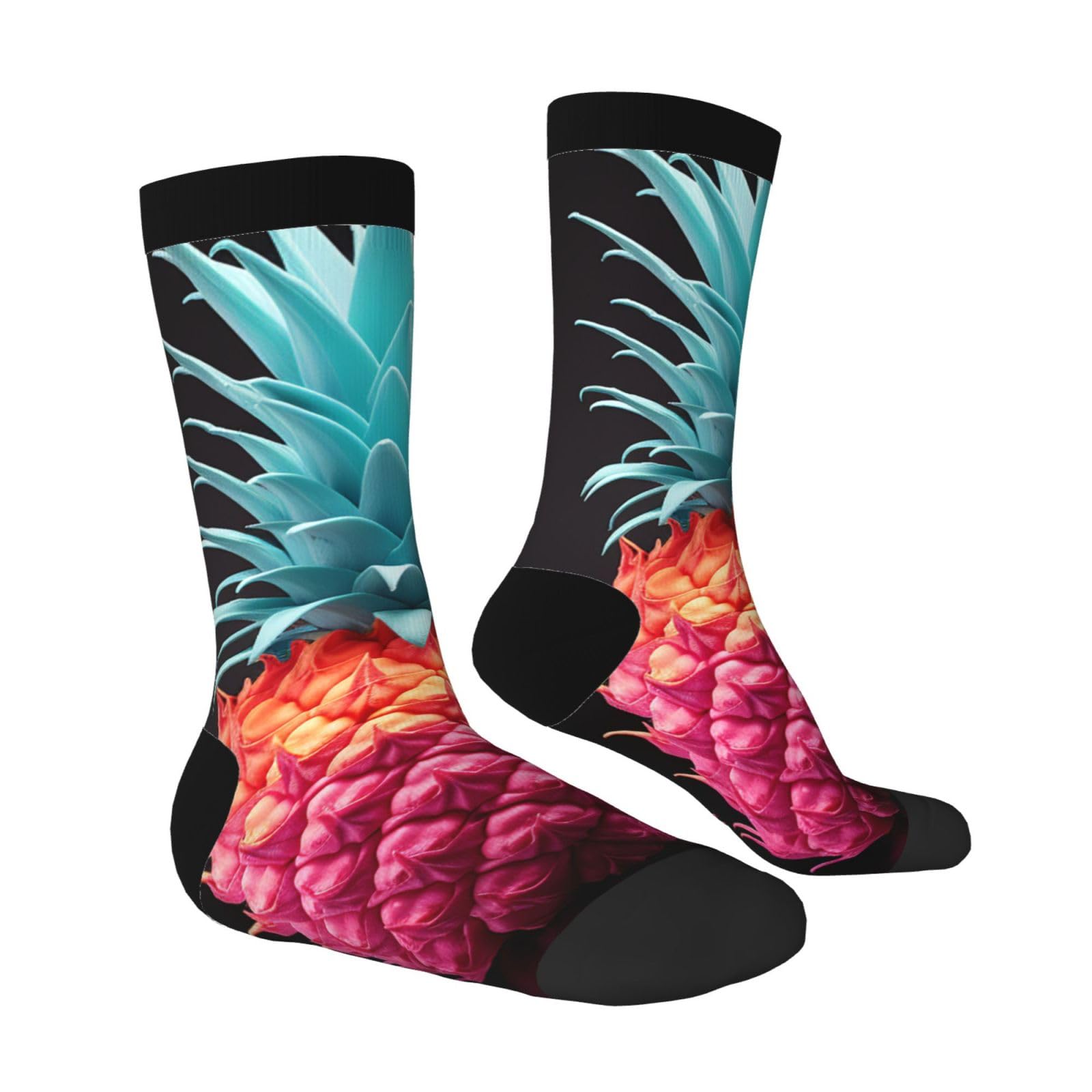 LZQPOEAS Colored pineapple Athletic Socks Unisex Cushioned Crew Socks Hiking Running Calf Sock Soft Above Ankle Sock