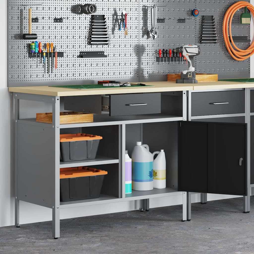 Banco da lavoro con cassetti e scaffale, 100 x 55 x 85 cm, in acciaio, per officina, garage, sala hobby, riparazione e fai da te, con serratura a camma