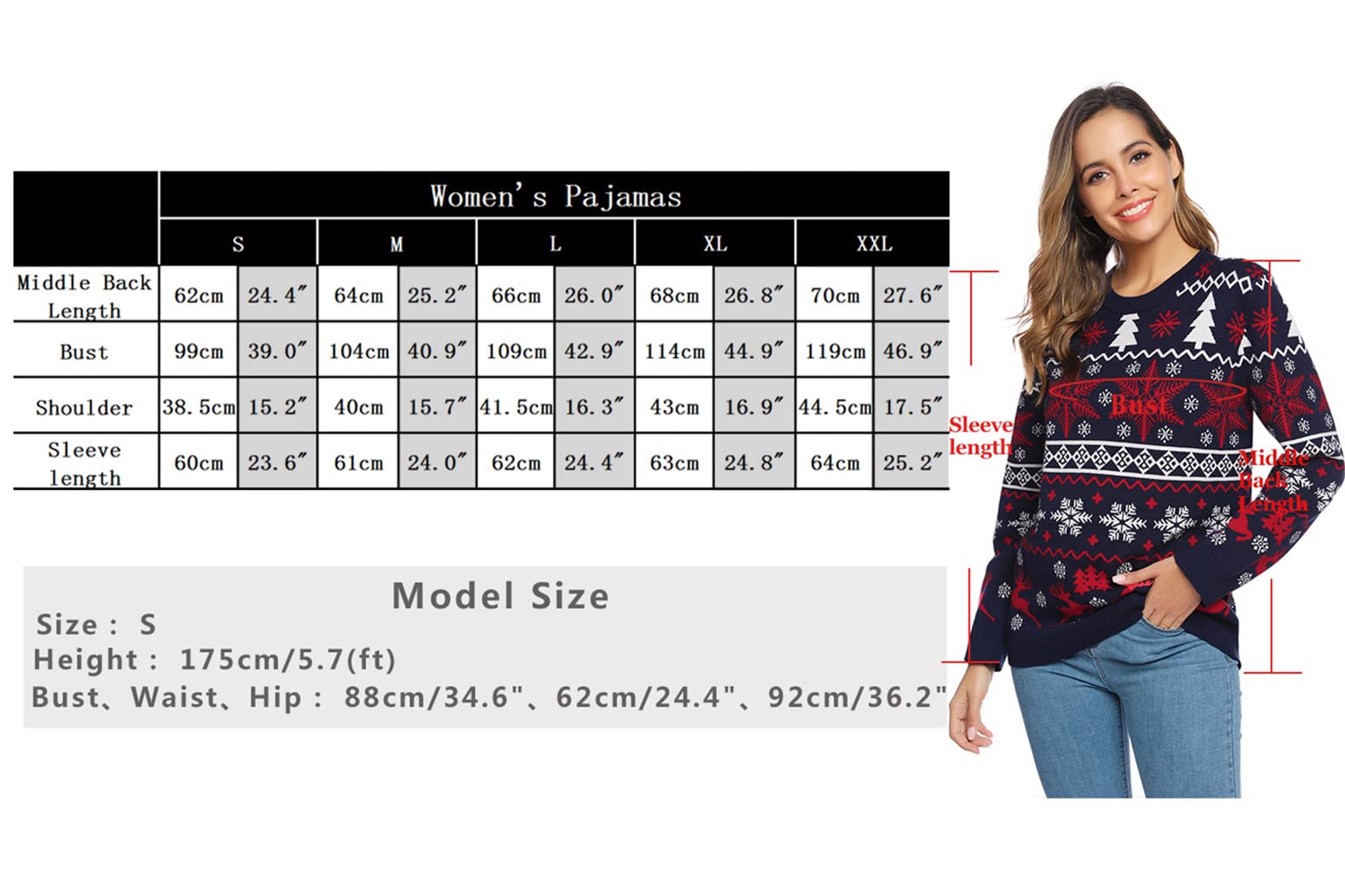Jersey Navideño para Hombre Mujer Pareja Familia Rojo Cuello Redondo Clásico S-XXL