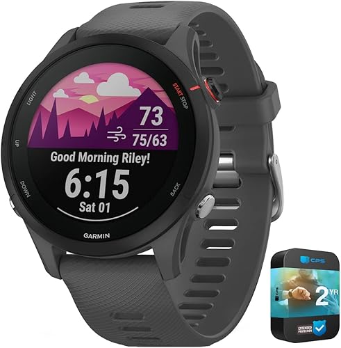 Garmin 010-02641-00 Forerunner 255 Reloj inteligente GPS gris pizarra | Modelo socio oficial de Estados Unidos | Paquete con paquete de protección