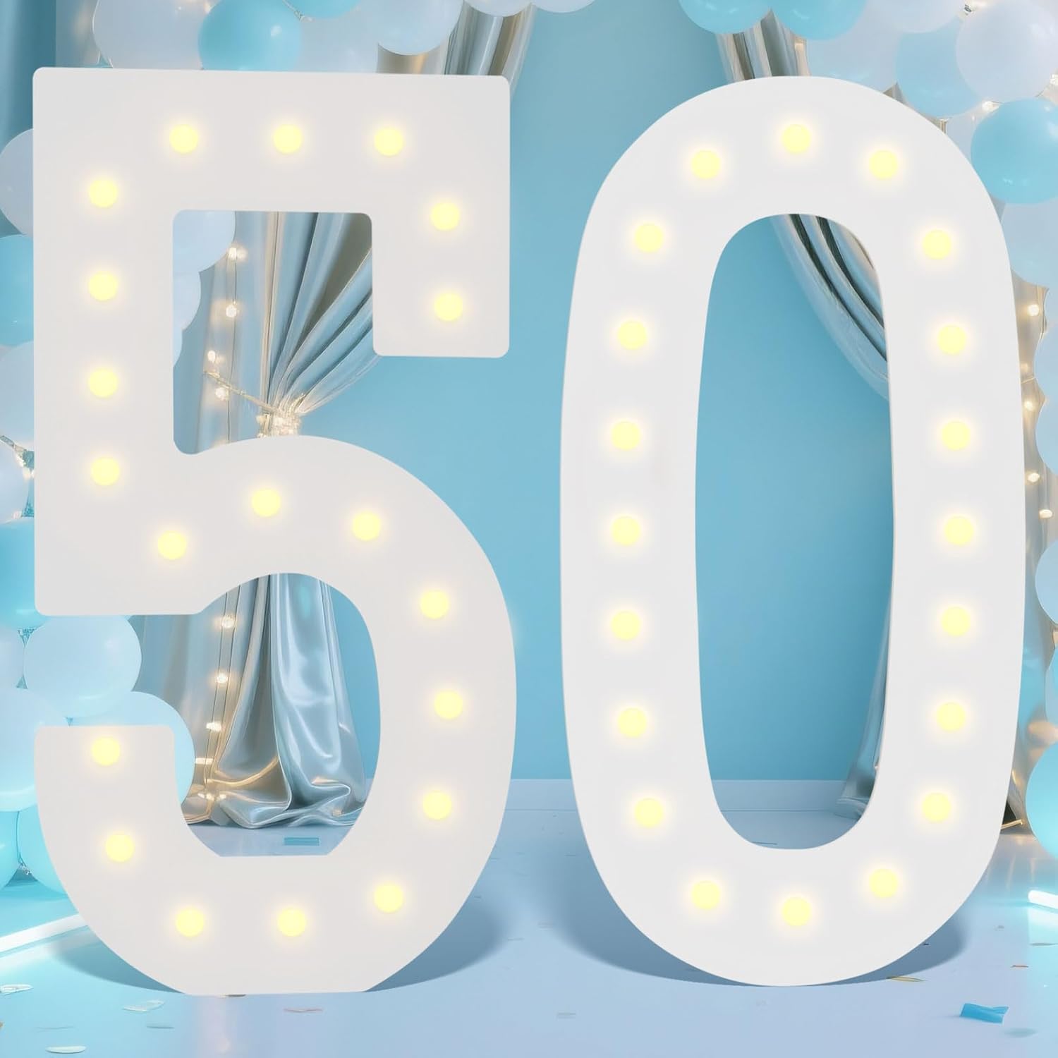 LOBOOM 4FT Light Up Numbers,Giant Marquee Number Big Mosaic Number for 50th Birthday Party Decorations Backdrop Anniversary Decor, Pre-Cut Frame Large Number 50 4FT White Number 50