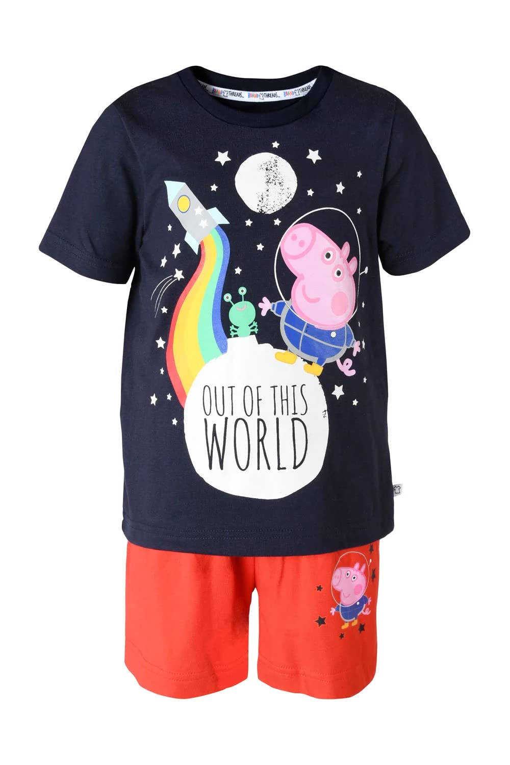 Brand Threads Boys Black Pyjamas Kids Classic Peppa Pig George Pig Full Length Cotton Long Pj Set