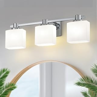 23 Inch Chrome Bathroom Light Fixtures Over Mirror 3 Light Bathroom Vanity Light Silver Modern Industrial Makeup Lighting Wall Sconce Shower Farmhouse Rustic Milk Glass Lamp Above Desk Sink