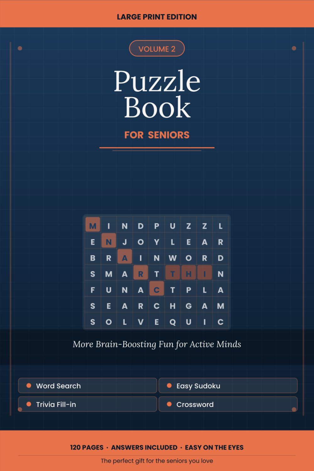 Large Print Puzzle Book for Seniors: Jumbo Word Searches, Easy Sudoku, Trivia & Crosswords — Fun Brain Exercises for Adults 60+