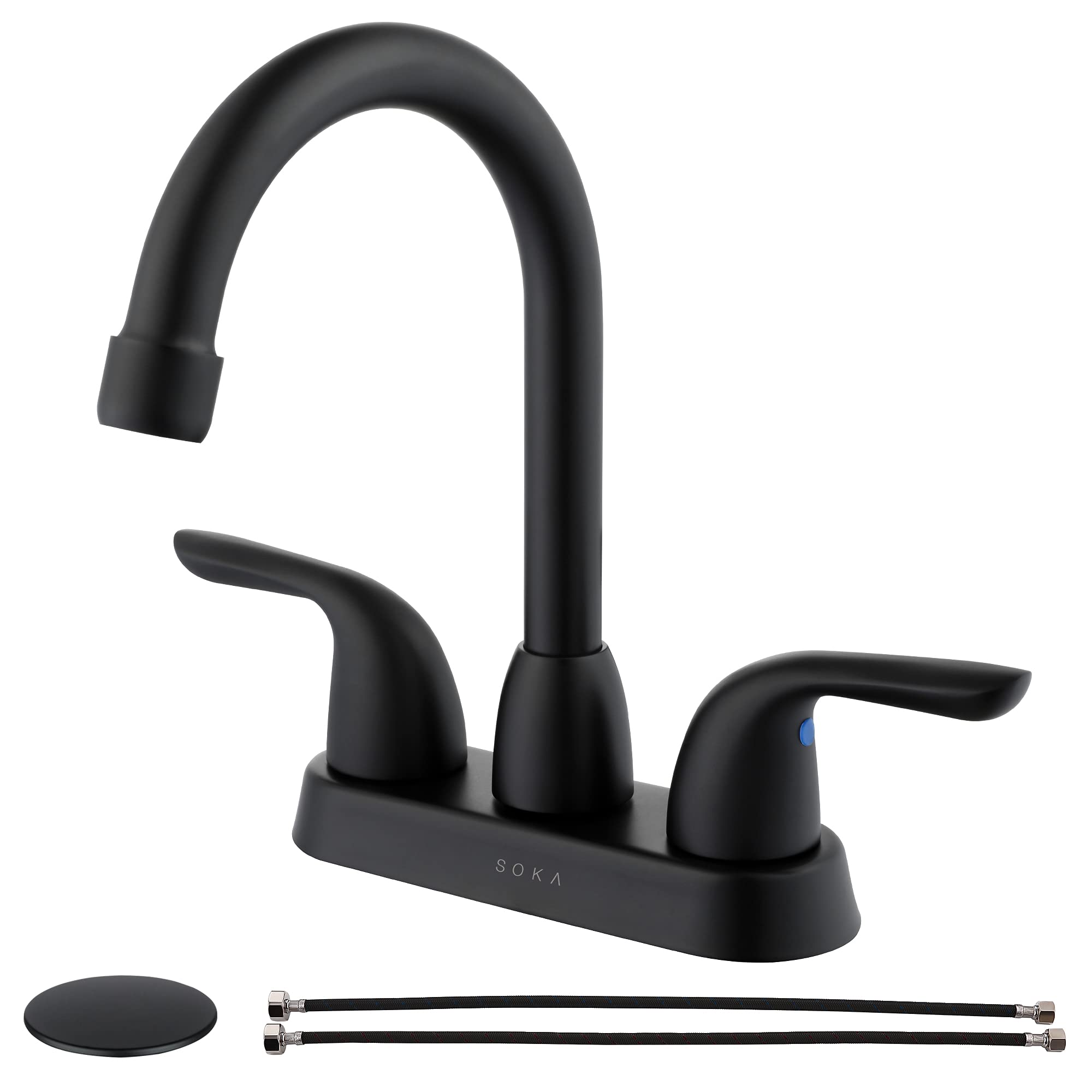 Buy SOKA 2 Handle Bathroom Faucet Black, 4 Inch Black Bathroom Sink Faucet Centerset with Lift
