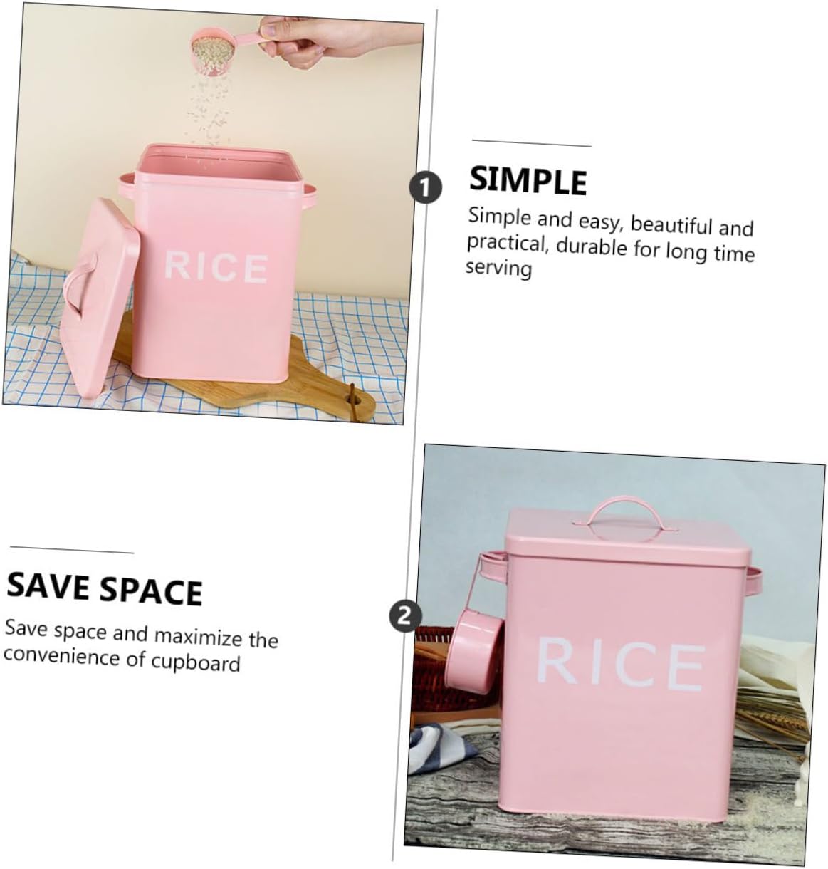 Pet Food Storage Container Sealed Bucket with Measuring Cup Pink Metal Airtight Food Barrel Moisture-proof Storage