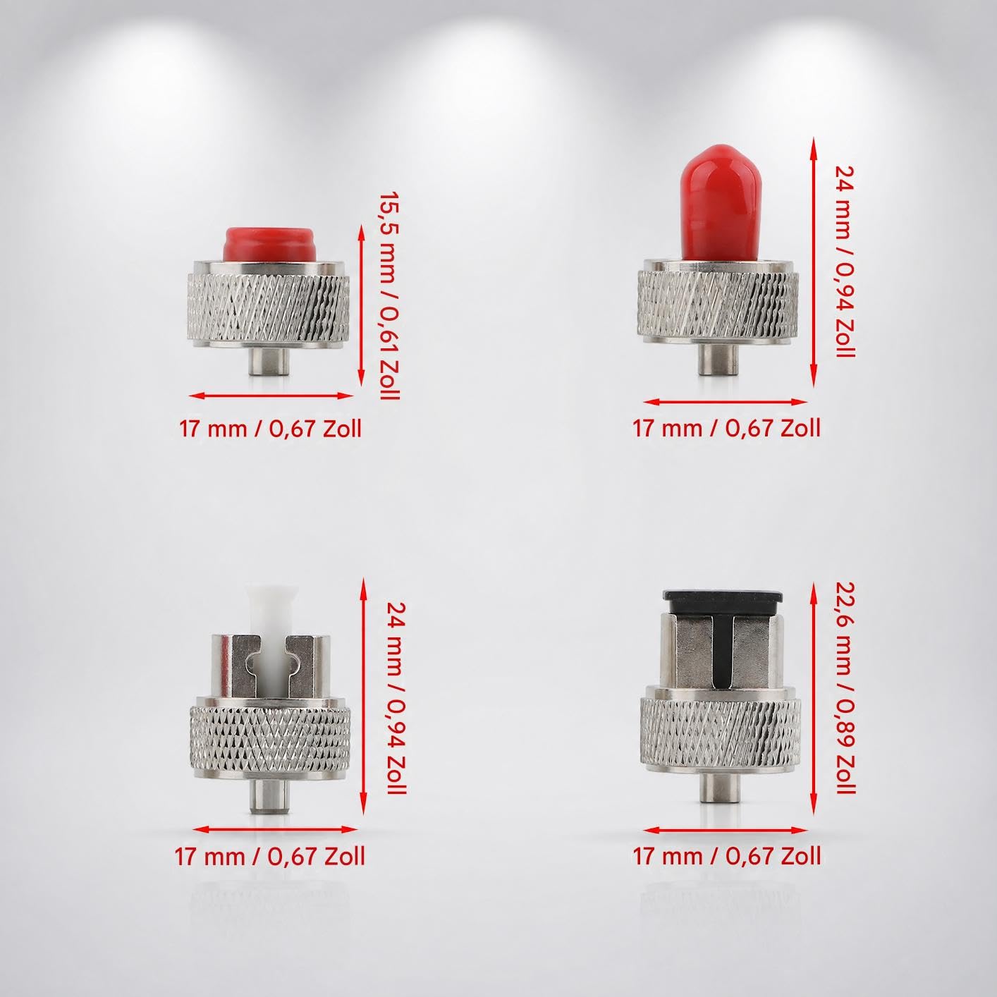 Lot de 8 adaptateurs OTDR en fibre optique pour SC FC ST LC - Pour les connexions réseau FTTH - Avec boîte de rangement amovible en plastique solide.