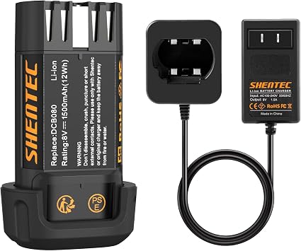 Shentec 1500mAh 8V Replacement Battery Compatible with DEWALT DCB080 Dewalt DCF680N1 DW4390 DCF680G2 DCF680N2, Li-ion Battery Battery Charger Included