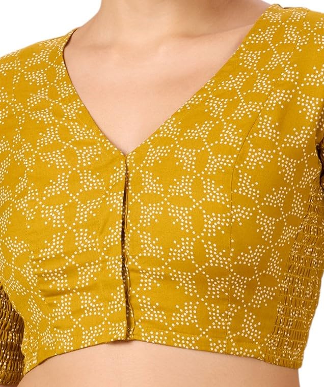 Image of Studio Shringaar Women Cotton Half Sleeve Printed Stretchable(Smocked)Readymade Saree Blouse