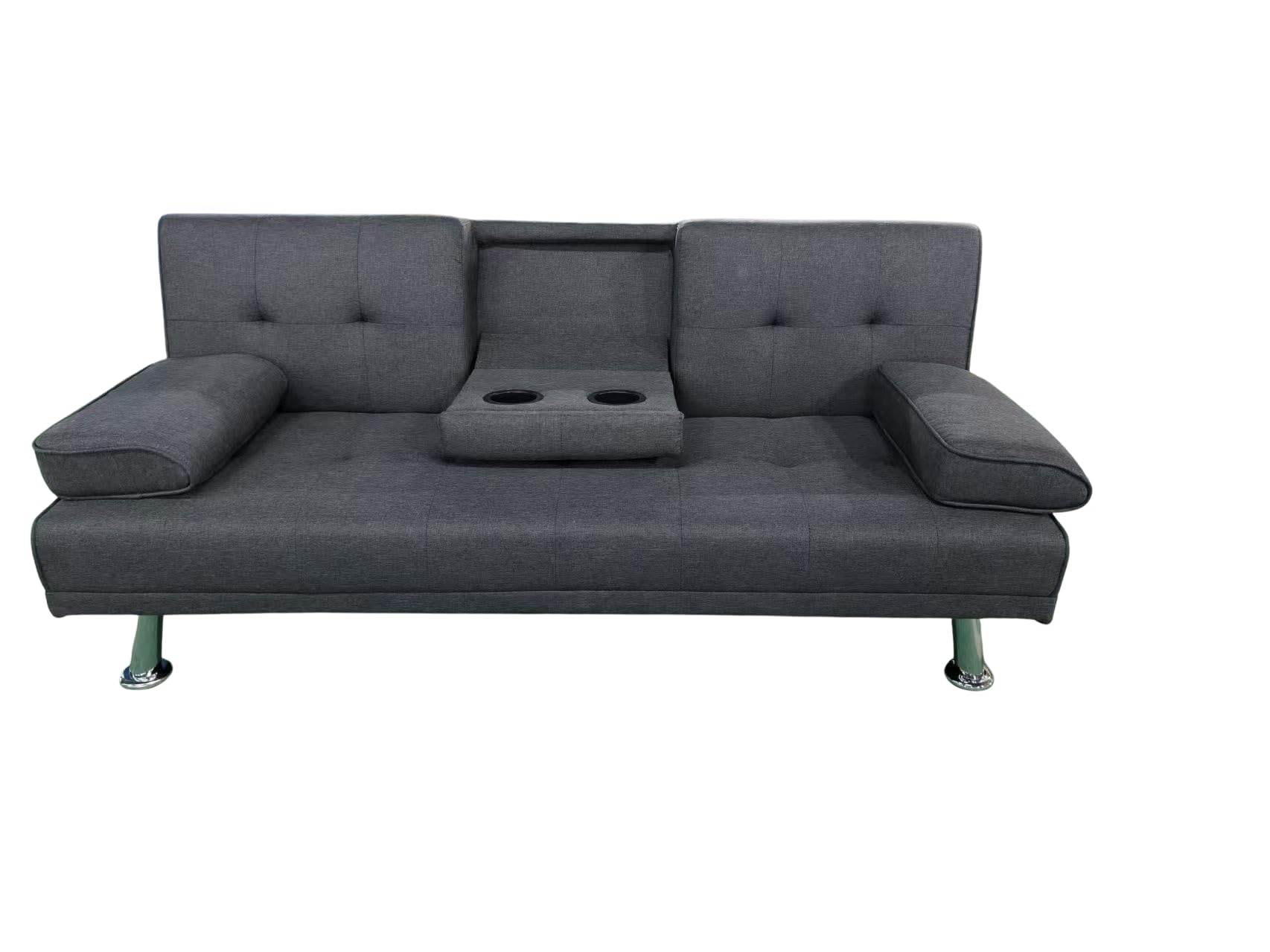 MUEBLIX.COM - Sofa Cama Canos 3 Plazas, Sillón Cama, Cama Sofa, con Mesa Abatible, Tapizado Tela Sintética, Apertura Clic-Clac, Sofa de Diseño, Color Gris