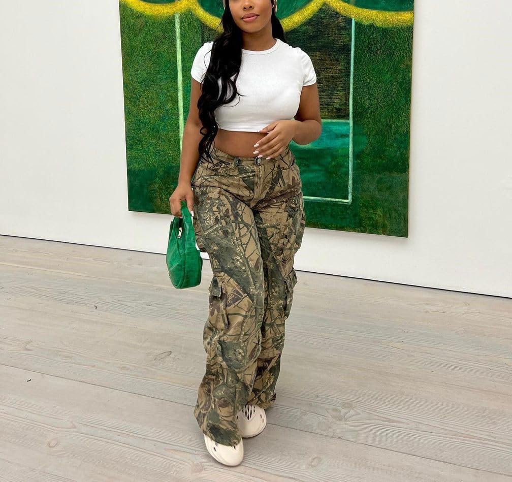Women's Camo Cargo Pants High Waisted Army Pants Camouflage Active Jogger Pocket Sweatpants Casual Athletic Pants