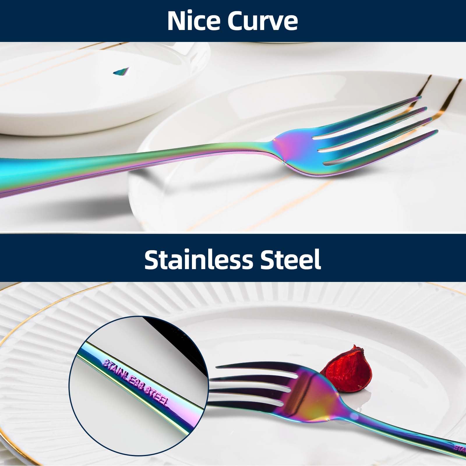 Juego de 16 tenedores de cena, juego de cubiertos de acero inoxidable de 8 pulgadas, juego de cubiertos de vajilla y cuchara de utensilios para restaurante en casa (multicolor)