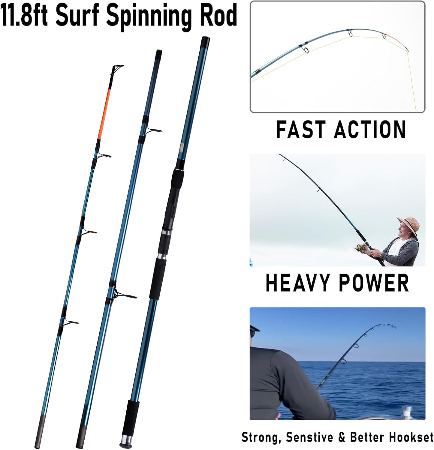 Dr.Fish Surf Fishing Rod and Reel Combos Saltwater Fishing Gear Set 12ft Surf Rod 10000 Reel Offshore Inshore Casting Pole Beach Casting Spinning Pole Kit Equipment Set Striper Pompano Flounder