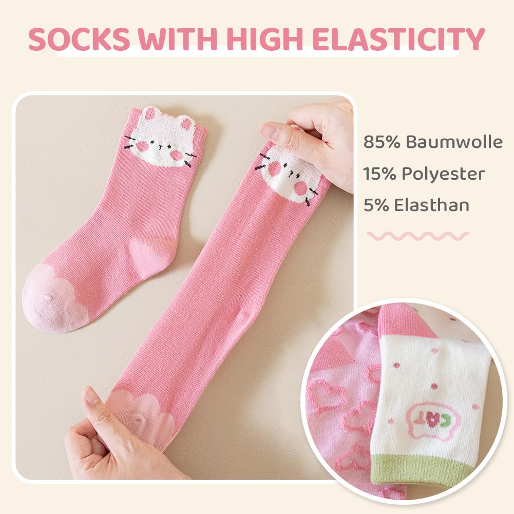 Calcetines para Niños Niña, Calcetines de Pantorrilla, Calcetine Deportivos Algodón Bonitos, Ternera de Rosa Calcetine Gifts para Niñas y Amigas, 5-8 años