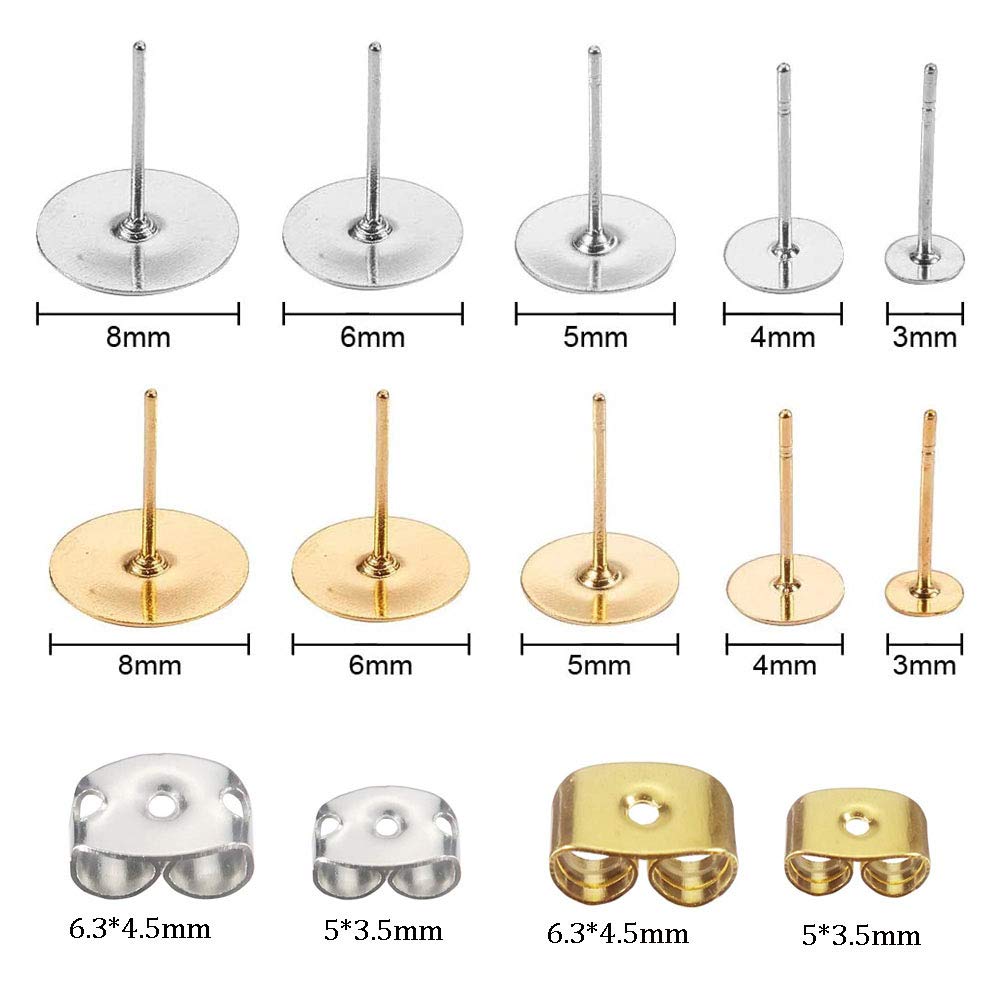 100 Pezzi Orecchini Fai Da Te - Supporti In Acciaio Con Foro Piatto E Chiusure A Farfalla - Foto 5