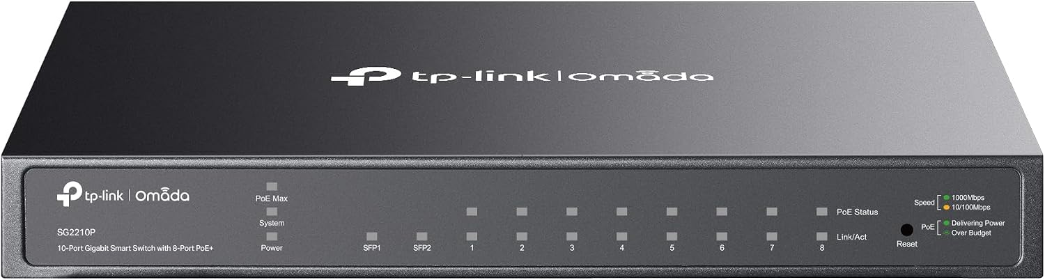 TP-Link TL-SG2210P V3 | Jetstream 8 Port Gigabit Smart Managed PoE Switch | 8 PoE+ Ports @61W, 2 SFP Slots | Omada SDN Integrated | PoE Recovery | IPv6 | Static Routing | Limited Lifetime Protection