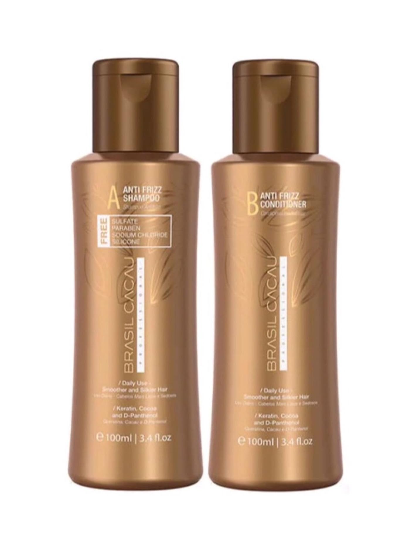 Brasil CacauSulfate-Free Anti-Frizz Shampoo and Conditioner Duo – 100ml Each for Smoother, Shinier, and Frizz-Free Hair