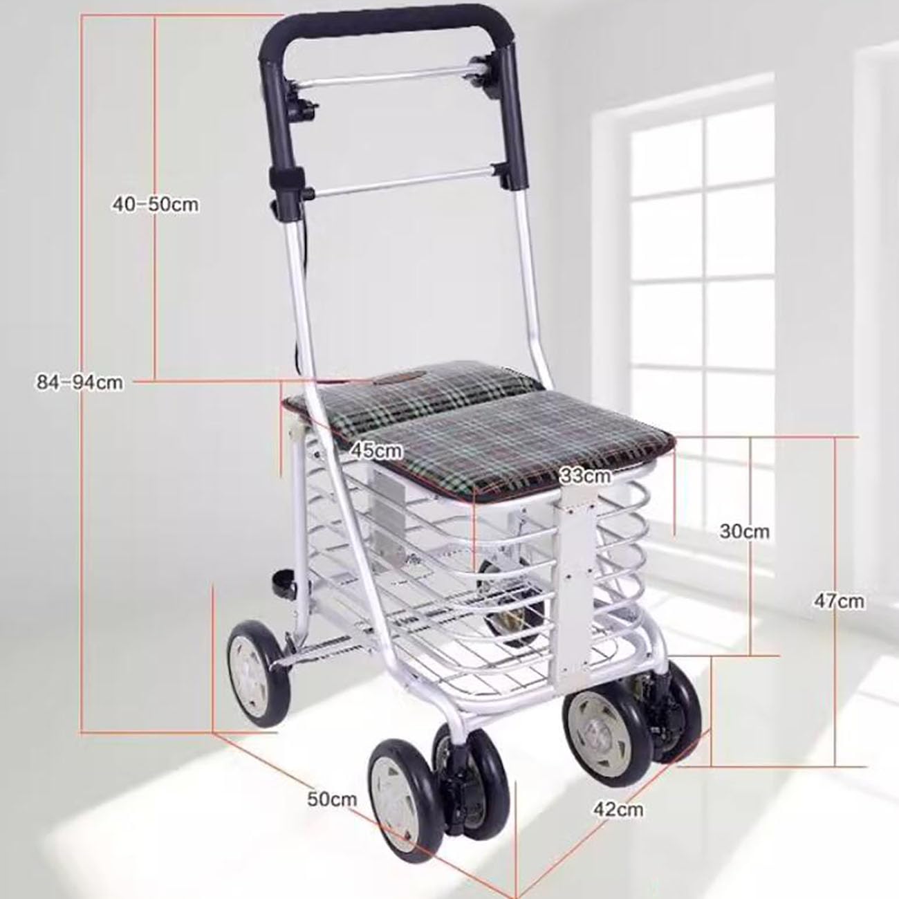 ICEMOB Carrellino con Ruote Portatutto,Carrello Pieghevole Portatile,Girello per Anziani Alluminio,Bracciolo Regolabile A 3 velocità,Supporta Fino A 220 Libbre