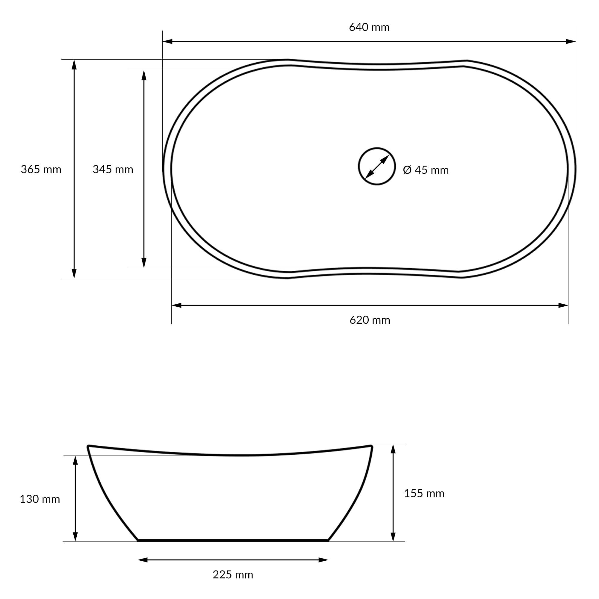 LuxeBath Waschbecken Keramik 640x365x130 mm oval Weiß mit Ablaufgarnitur Weiß, Kieselstein Form, Aufsatzwaschbecken für Badezimmer/Gäste-WC, Modernes Aufsatzbecken, Waschtisch Waschschale Waschplatz