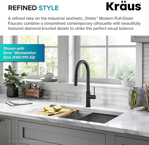 Miniatura 4 de KRAUS Allyn - Grifo de cocina monomando extraíble, industrial y moderno, en negro mate, KPF-2654MB