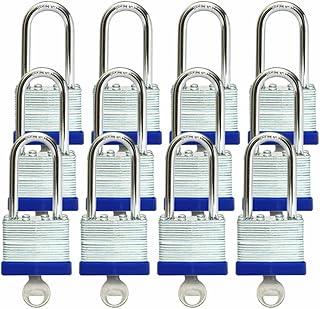 Laminated Heavy Duty Steel Keyed Padlocks, Keyed Alike Locks, Long Shackle Padlocks, 1-9/16"(40mm) Wide Body, Pack of 12