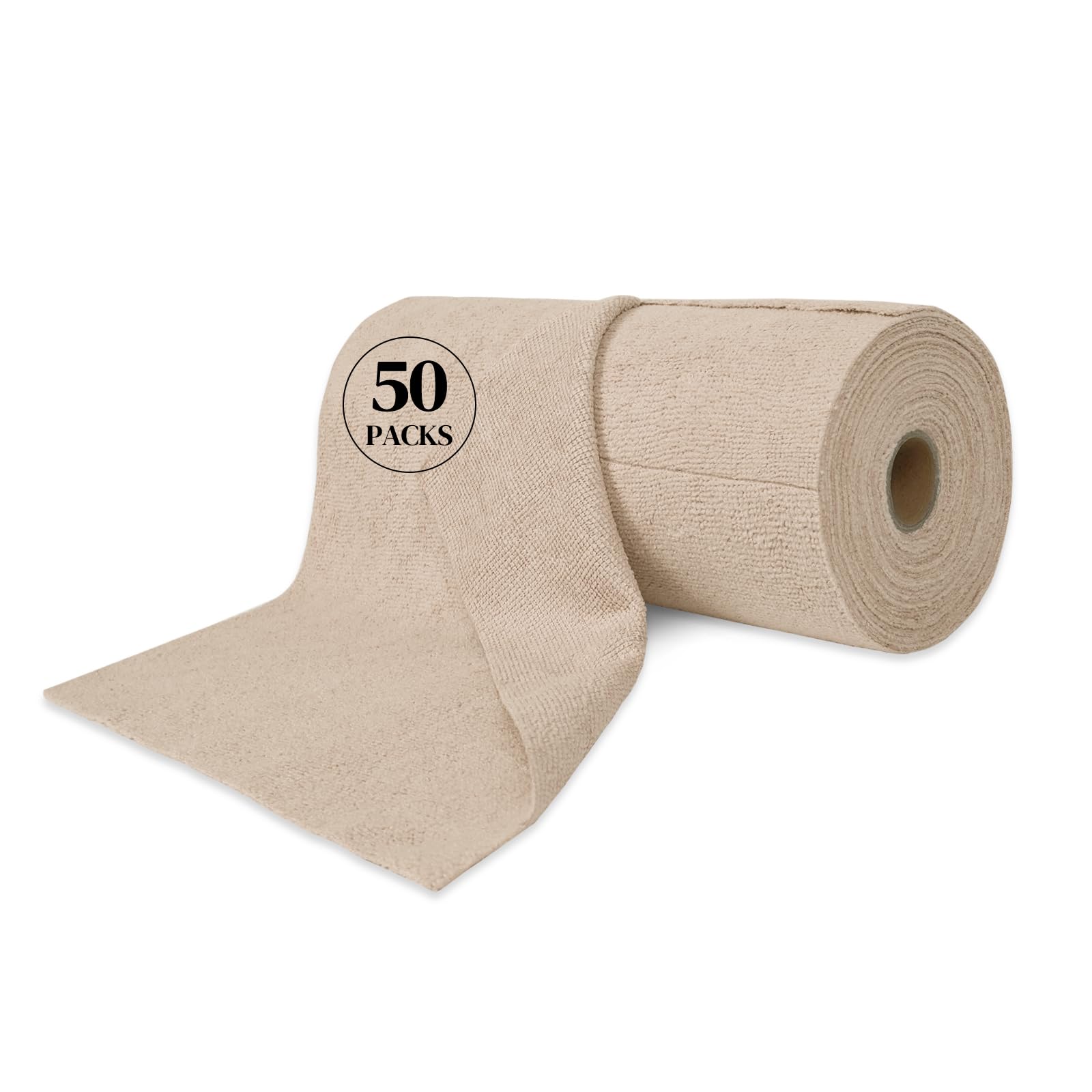 Kitchen Roll Reusable Paper Towels: 50Pack Microfiber Washable Ultra Absorbent Softly Rags Drying Cleaning Cloth Household Dishcloths Kitchen Bathroom House Car Office Travel & Camping (Khaki)