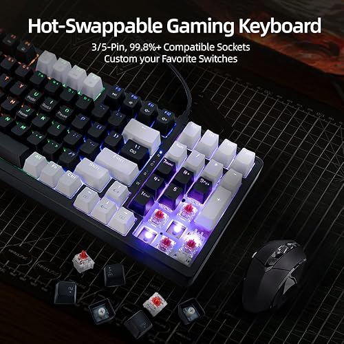 Miniatura 3 de Teclado mecánico para juegos, llave completa, compacto, con cable, retroiluminado, RGB, interruptores rojos, intercambiables en caliente, USB C,