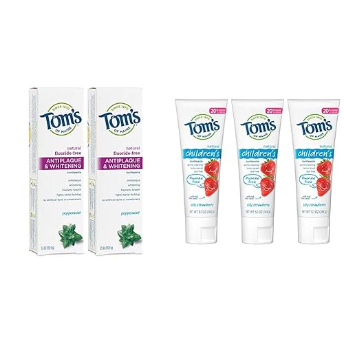 Tom's of Maine Pasta dental antiplaca y blanqueadora sin flúor con Tom's of Maine Pasta dental infantil sin flúor, pasta de dientes para niños,