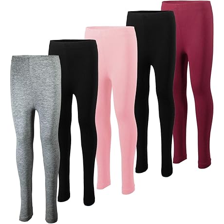[5 Pack] Leggings for Teen Girls | Premium Cotton Spandex with Stretchy Waistband