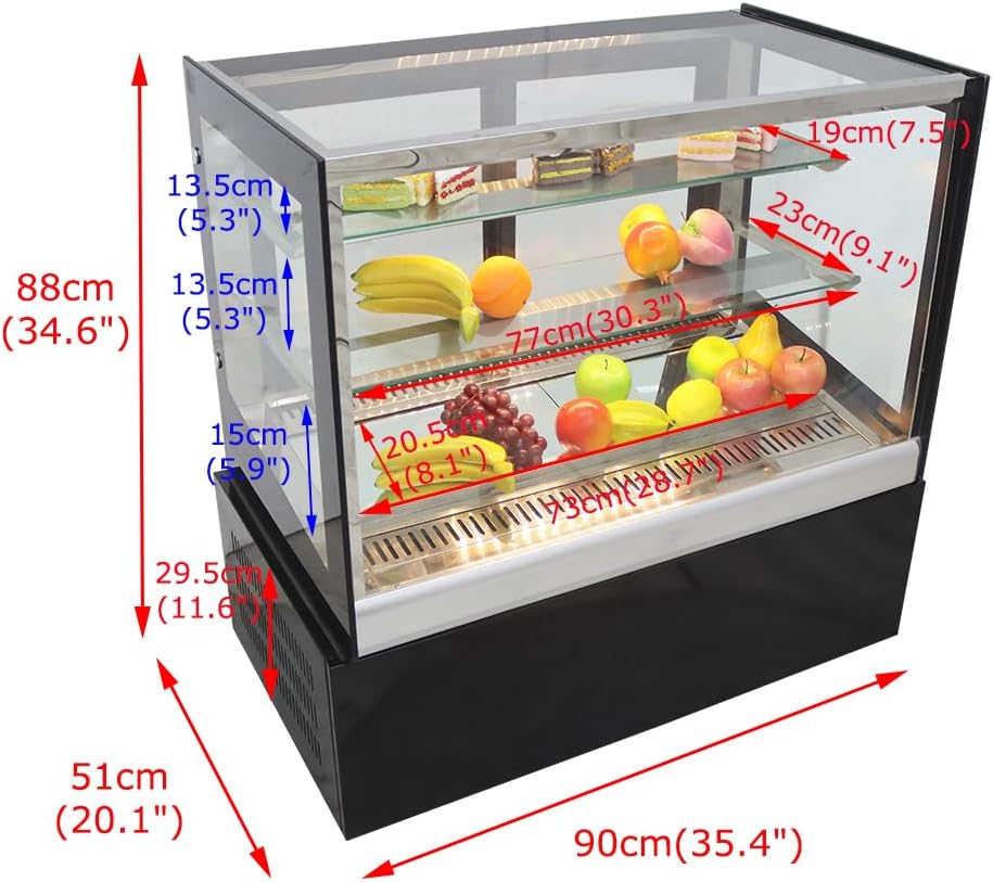 220V Desktop Cake Display Cabinet Commercial Refrigerated Cake Showcase Commercial Display Refrigerator with Digital Temp Control & LED Lighting, 220V, 255W