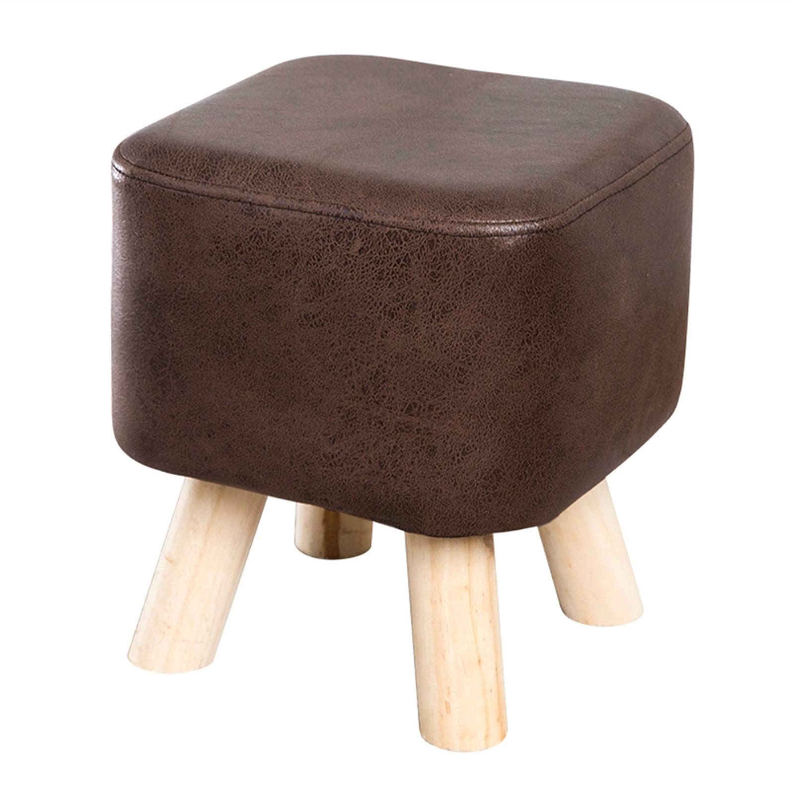 Repose-Pieds de Porche en Cuir Petit Banc Carré Bois pour Changer de Chaussures