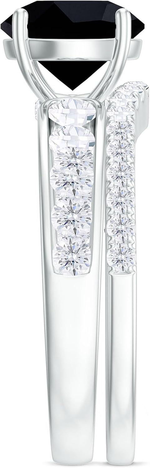 Certified Lab Grown Black Diamond Bridal Ring Set, AAAA Quality, Black Diamond Engagement Ring with Band - Gift For Her