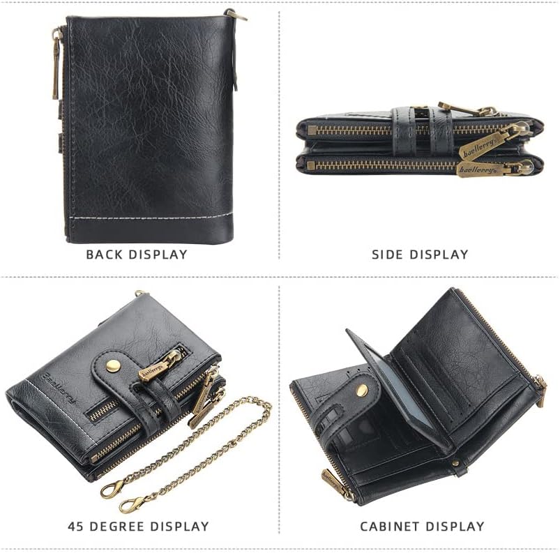 Mens Wallet with Chain PU Faux Leather Bifold Wallet for Men Double Zipper Coin Pocket Purse Double Anti-Theft-Mens Gift - Image 6