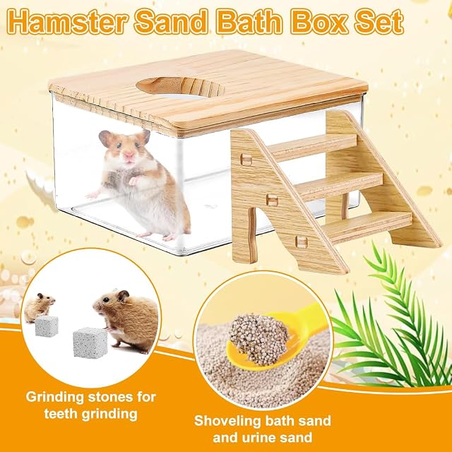 Foto 5 de 7 de XRPRPX Bañera de Arena para Hámster de 18,5 x 12,5 x 8,5 cm Baño de Arena para Chinchilla con 1 Escala…