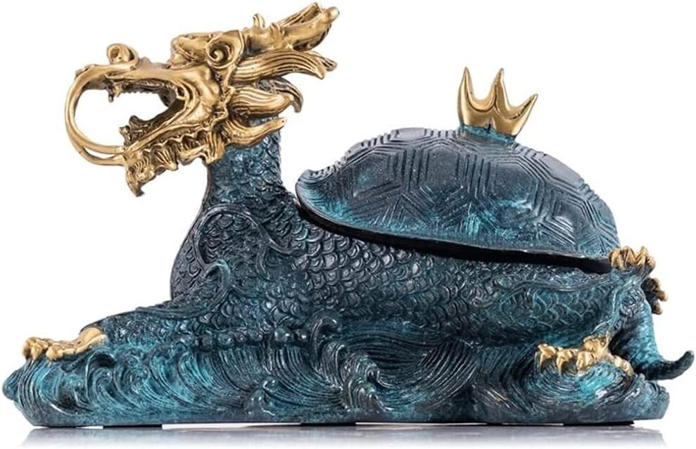 PAREKSPAREKS Jewelry Box Dragon Tortoise Jewelry Box with Big Lid Pure Copper Trinket Box Hand-Painted Animal Collectible Box Jewellry Holder