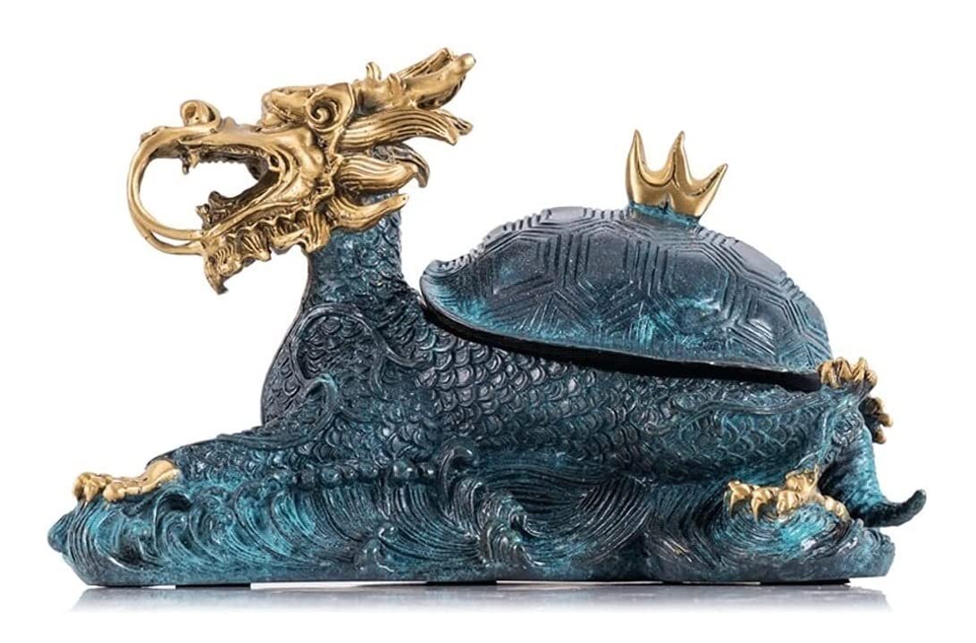 PAREKSPAREKS Jewelry Box Dragon Tortoise Jewelry Box with Big Lid Pure Copper Trinket Box Hand-Painted Animal Collectible Box Jewellry Holder