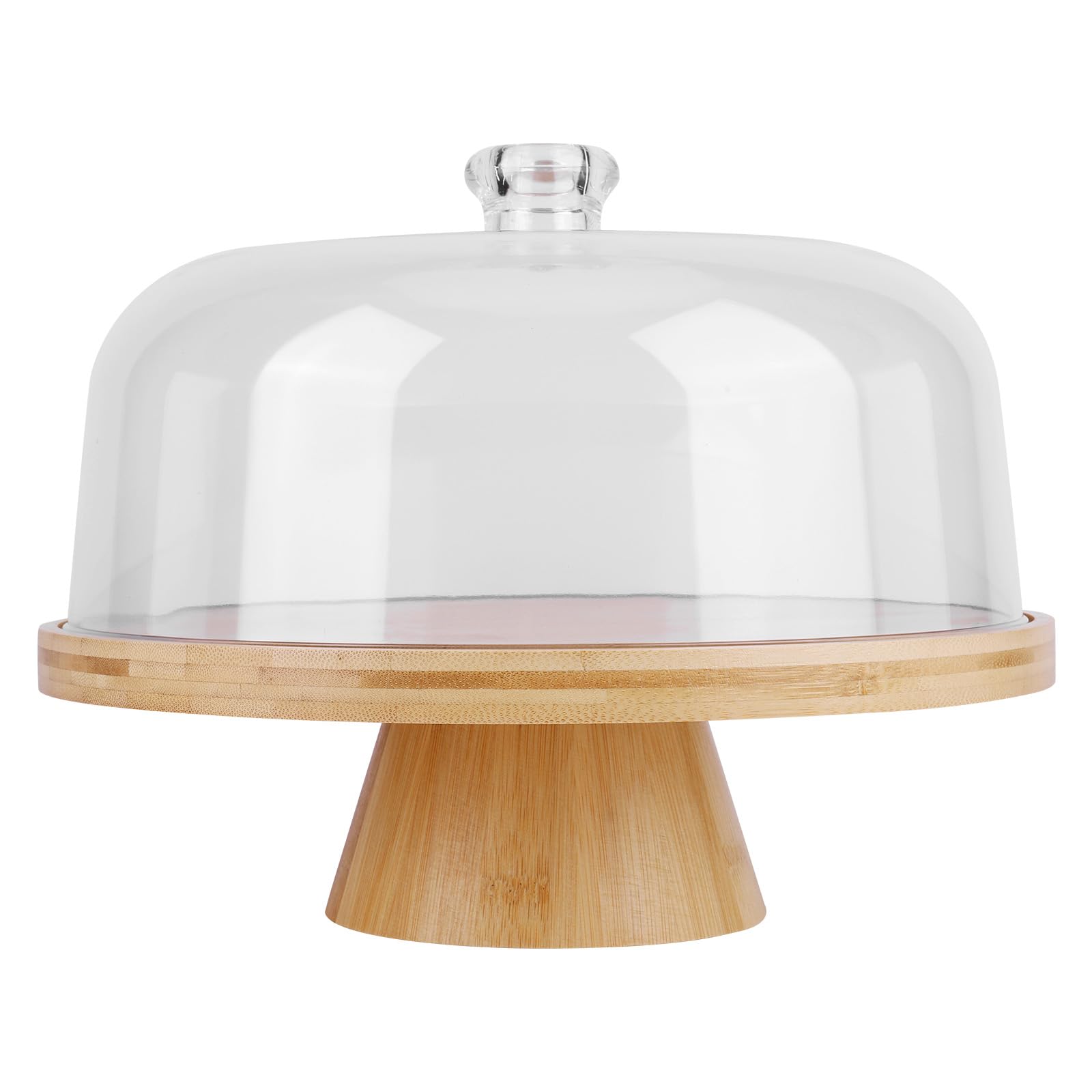 CLBDRESS Non-slip Pastry Stand with Clear Dome Lid Wooden Cake Display Stand Wooden Pedestal Stand for Cheese Chips Fruit Platter