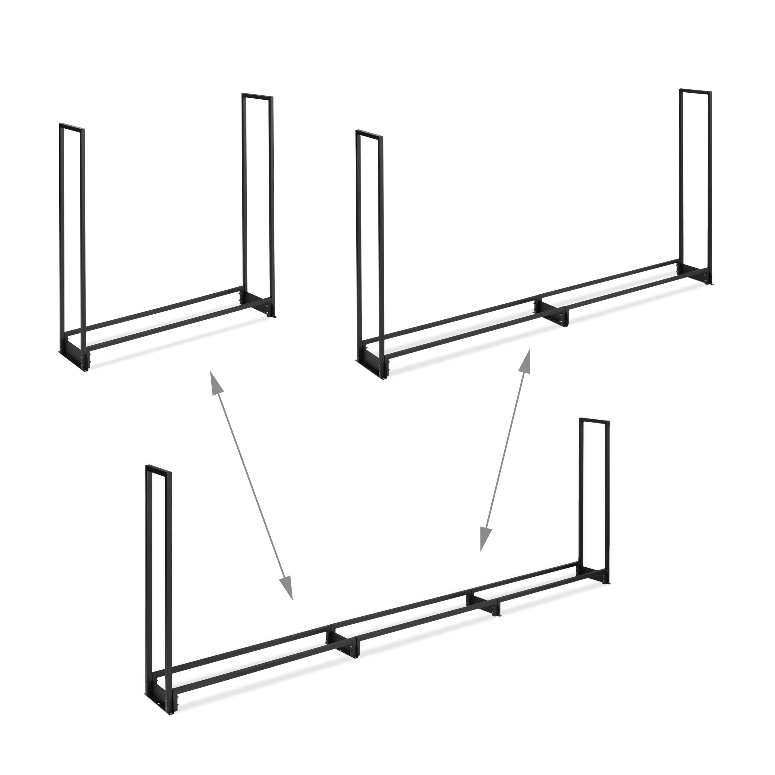 Relaxdays Range-bûches avec Protection, pour bûches à partir de 25 cm, Support en Fer, HxLxP : 110 x 322 x 29 cm, Noir